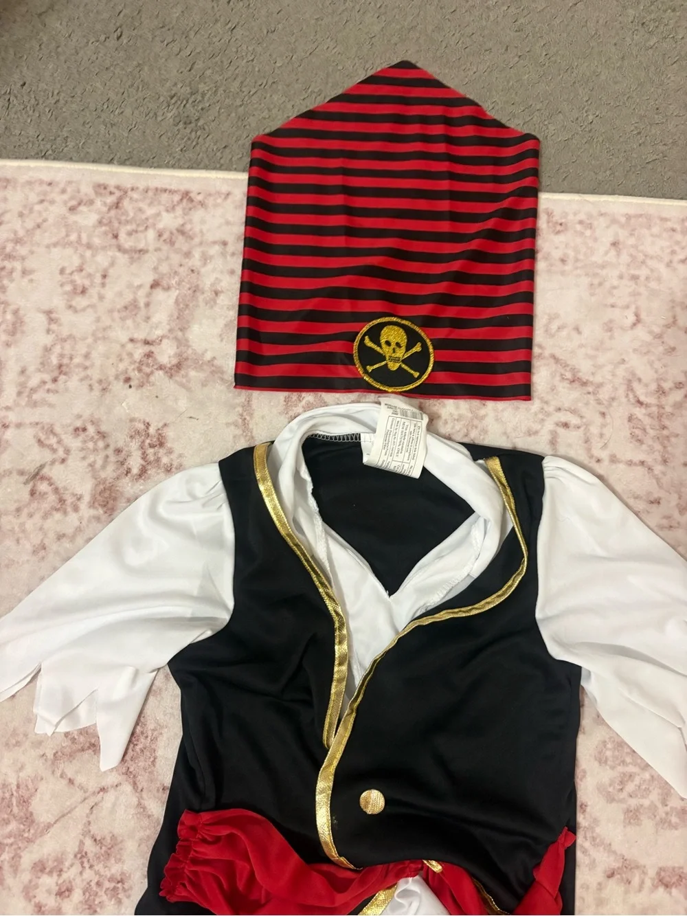 Toddler Pirate Captain Costume Set Red & Black Striped 3-Piece Outfit